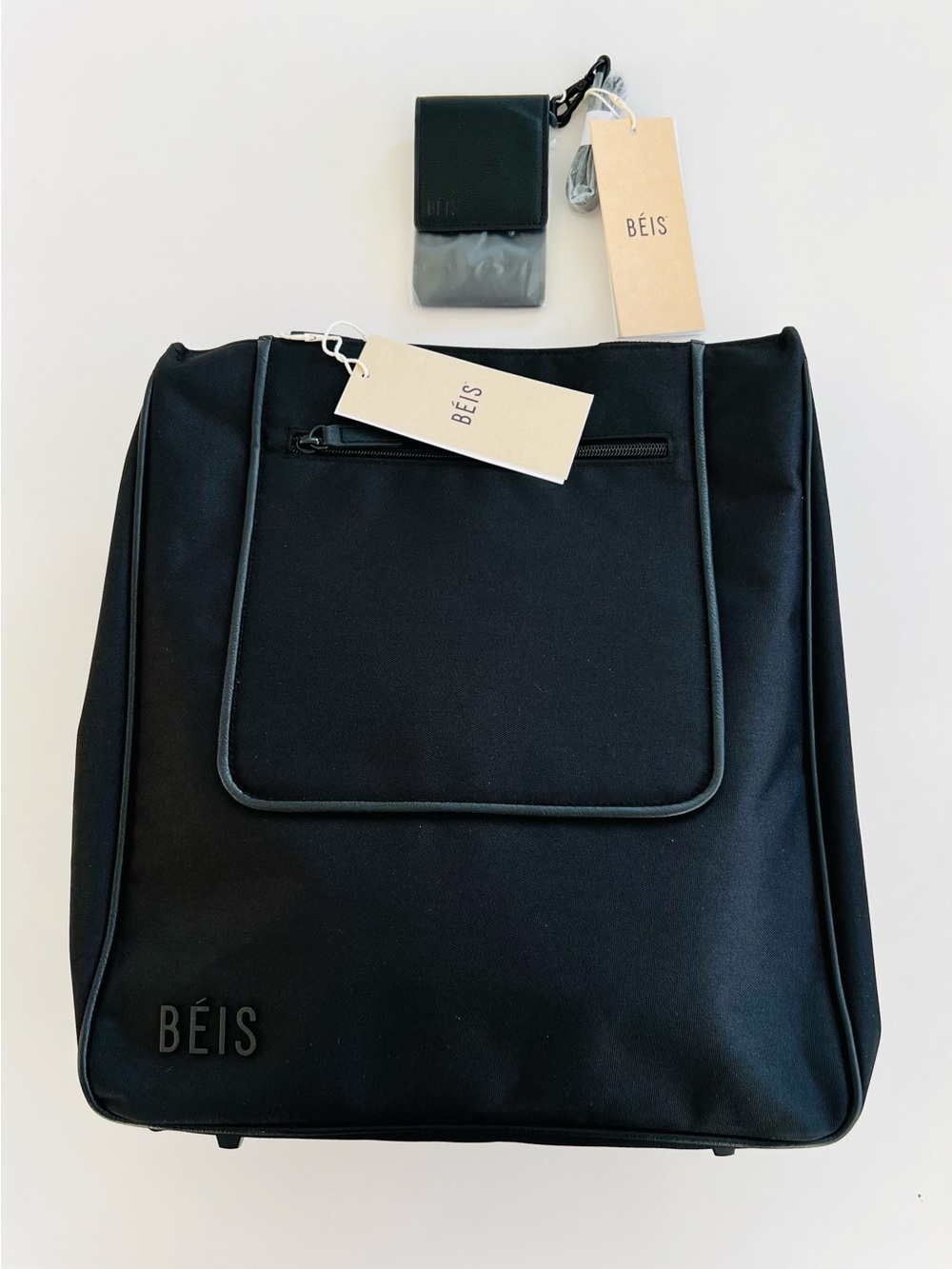 BEIS Black Travel Backpack with Front Zip Pocket
